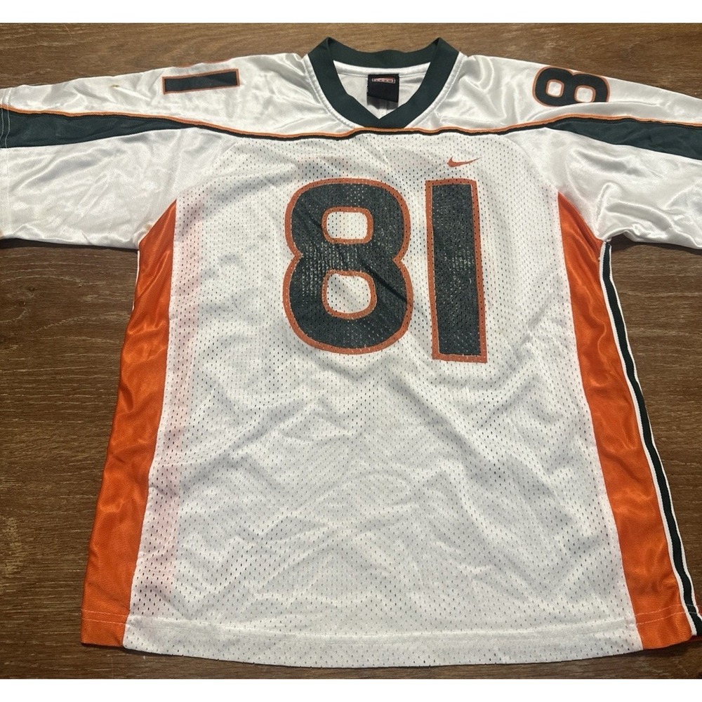Nike Miami Hurricanes Football Jersey #81 Size L Youth Green Orange White